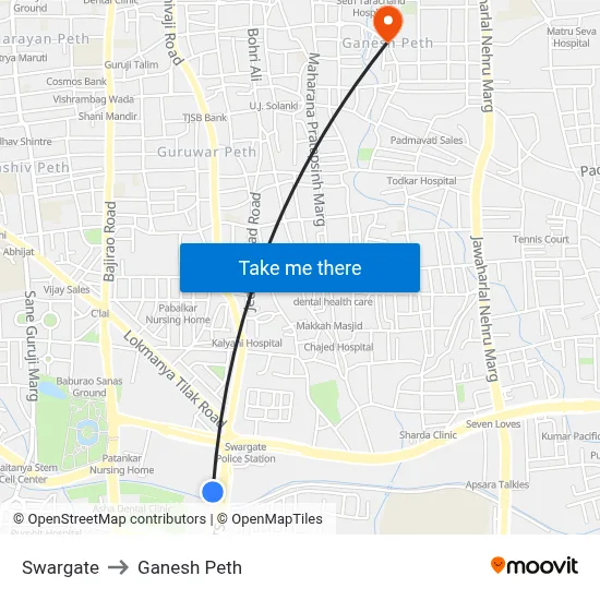 Swargate to Ganesh Peth map