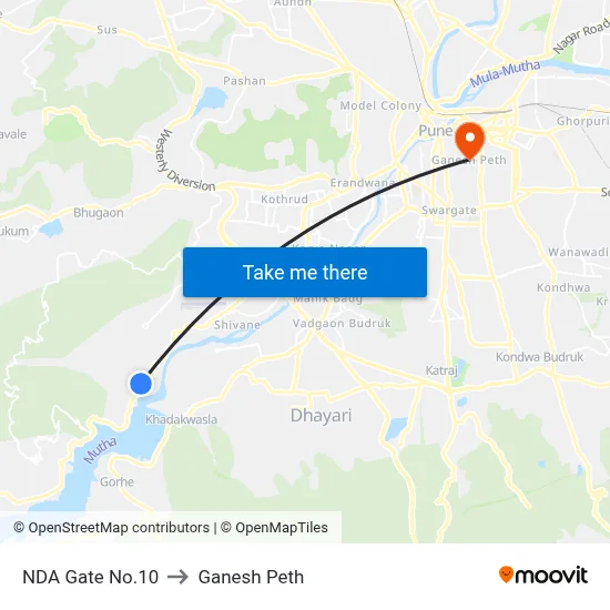 NDA Gate No.10 to Ganesh Peth map