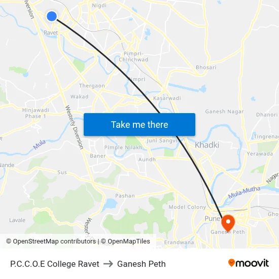 P.C.C.O.E College Ravet to Ganesh Peth map