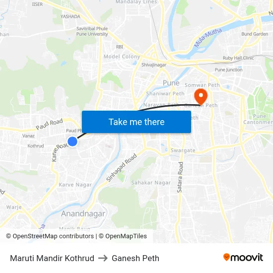 Maruti Mandir Kothrud to Ganesh Peth map