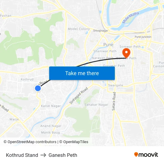 Kothrud Stand to Ganesh Peth map