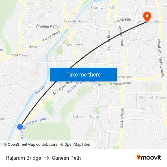 Rajaram Bridge to Ganesh Peth map