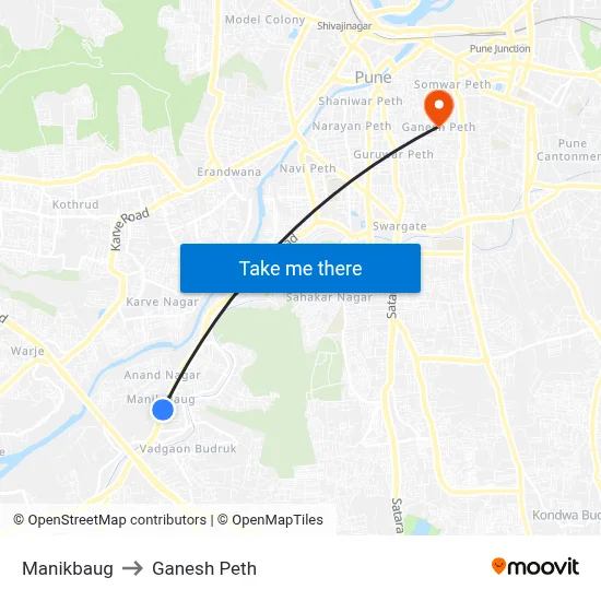 Manikbaug to Ganesh Peth map