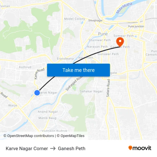 Karve Nagar Corner to Ganesh Peth map