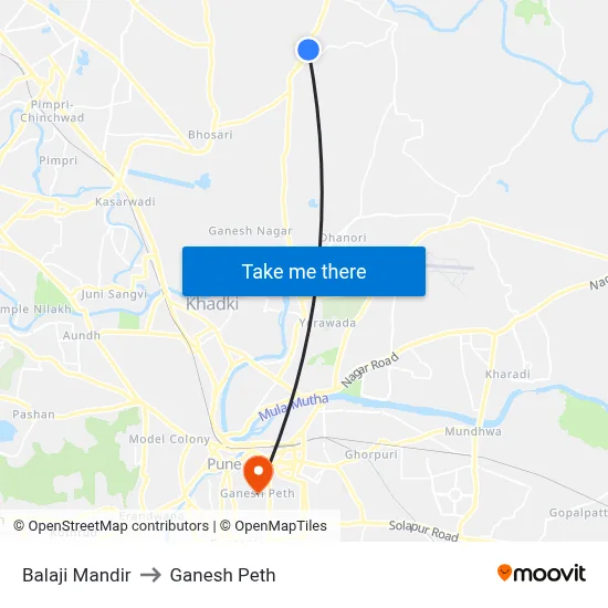 Balaji Mandir to Ganesh Peth map
