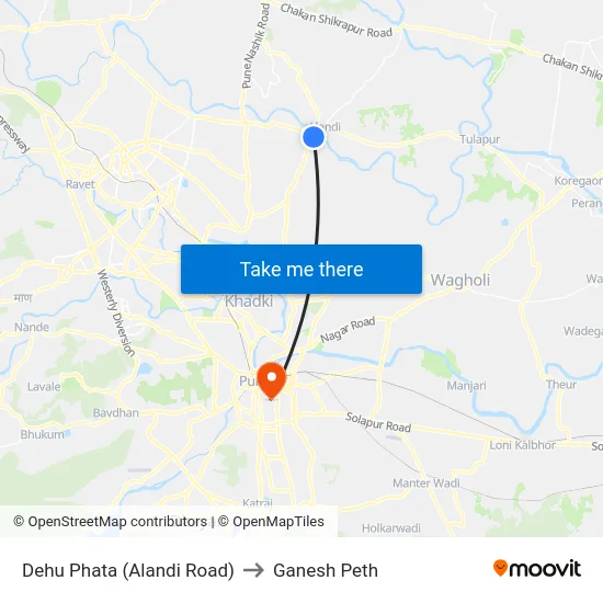 Dehu Phata (Alandi Road) to Ganesh Peth map