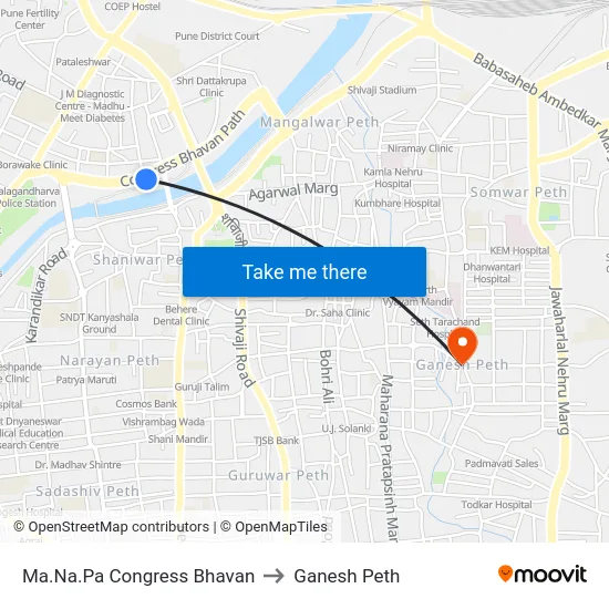 Ma.Na.Pa Congress Bhavan to Ganesh Peth map