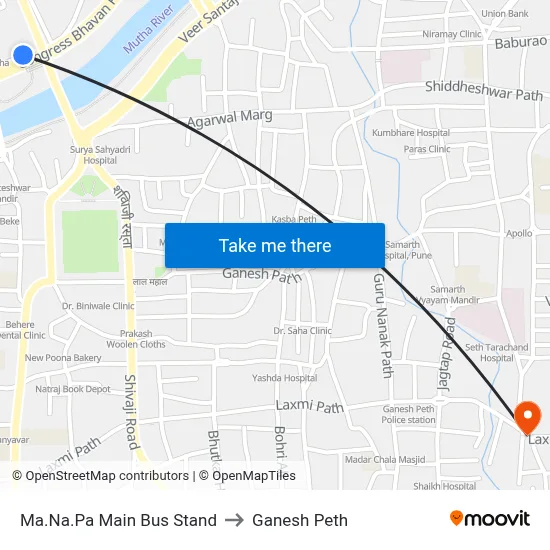 Ma.Na.Pa Main Bus Stand to Ganesh Peth map