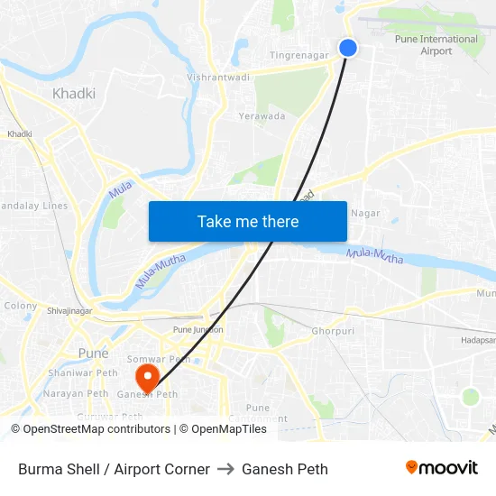 Burma Shell / Airport Corner to Ganesh Peth map