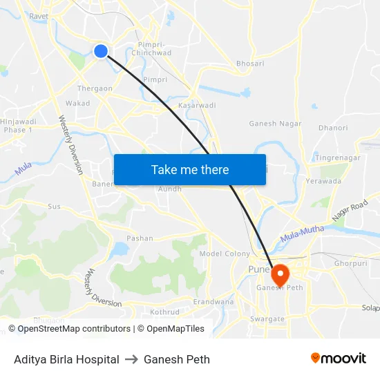 Aditya Birla Hospital to Ganesh Peth map