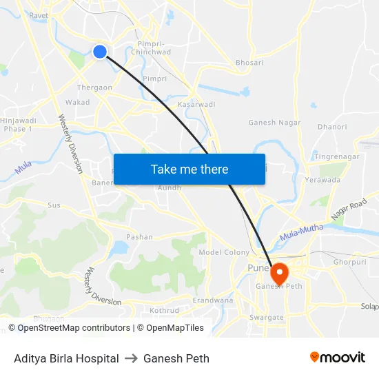 Aditya Birla Hospital to Ganesh Peth map