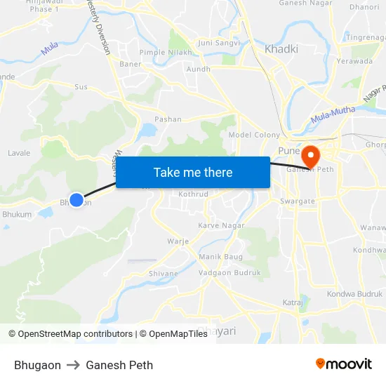 Bhugaon to Ganesh Peth map