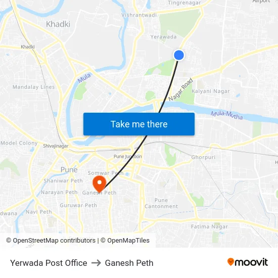 Yerwada Post Office to Ganesh Peth map