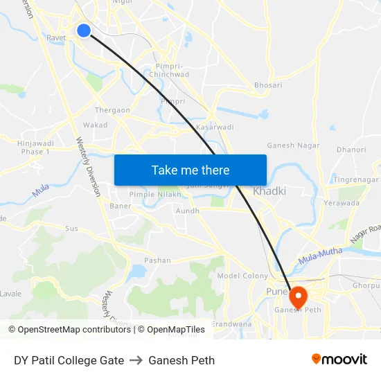 DY Patil College Gate to Ganesh Peth map
