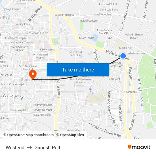 Westend to Ganesh Peth map