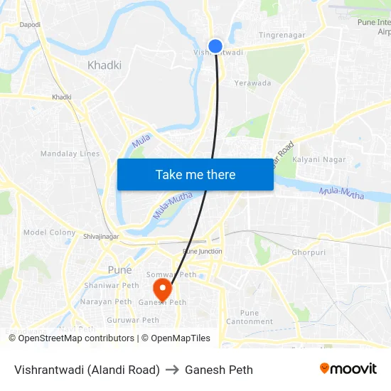 Vishrantwadi (Alandi Road) to Ganesh Peth map
