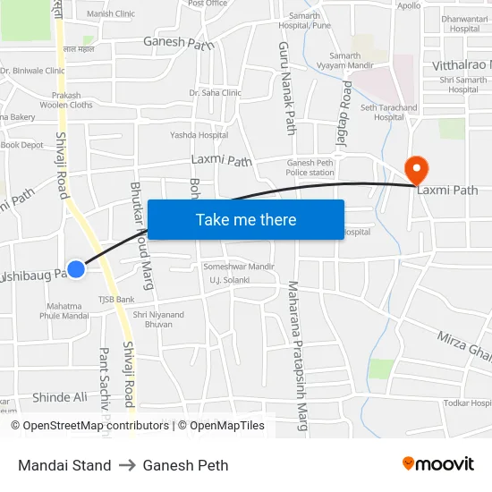 Mandai Stand to Ganesh Peth map