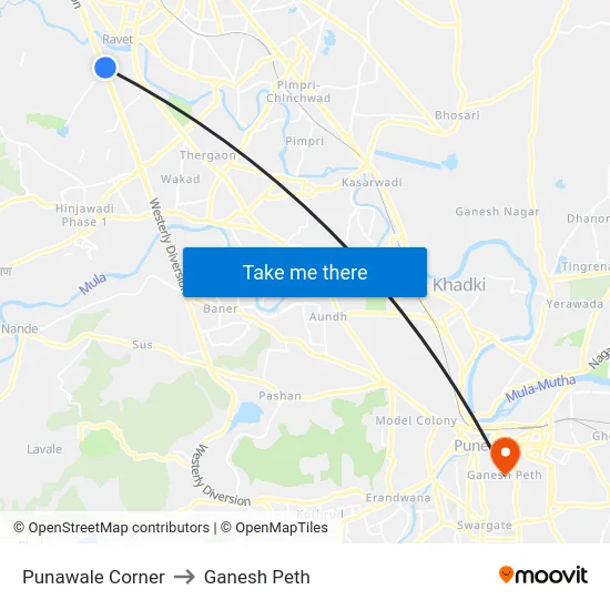 Punawale Corner to Ganesh Peth map