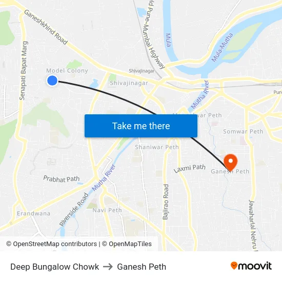Deep Bungalow Chowk to Ganesh Peth map