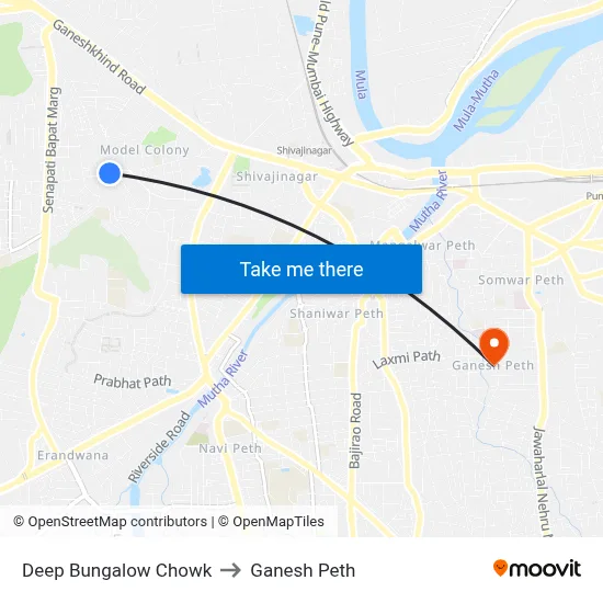 Deep Bungalow Chowk to Ganesh Peth map