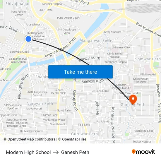 Modern High School to Ganesh Peth map
