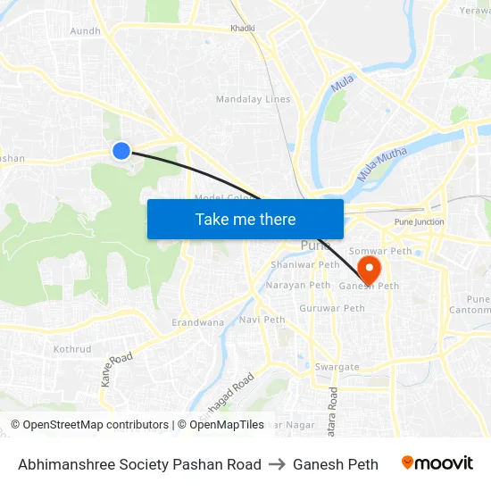 Abhimanshree Society Pashan Road to Ganesh Peth map