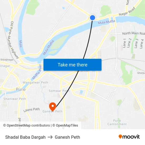 Shadal Baba Dargah to Ganesh Peth map