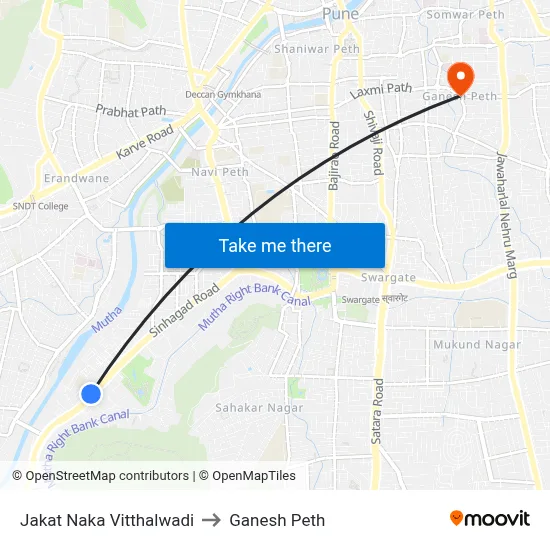 Jakat Naka Vitthalwadi to Ganesh Peth map