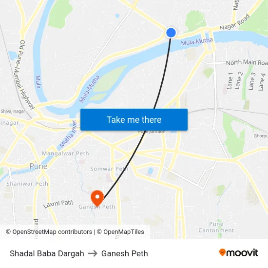 Shadal Baba Dargah to Ganesh Peth map
