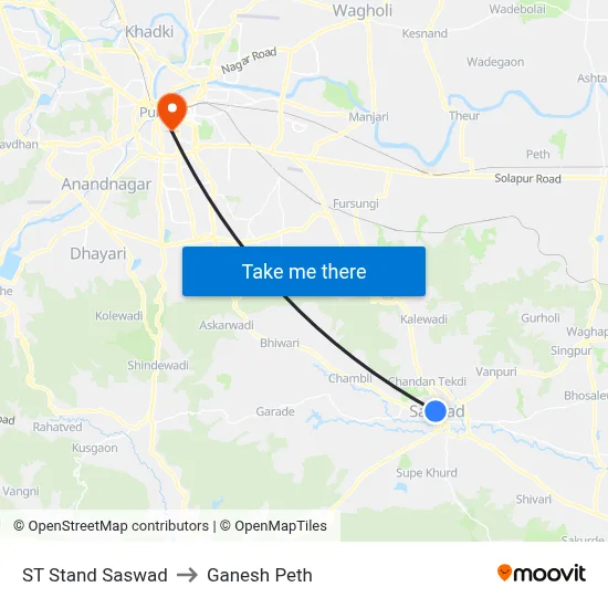 ST Stand Saswad to Ganesh Peth map