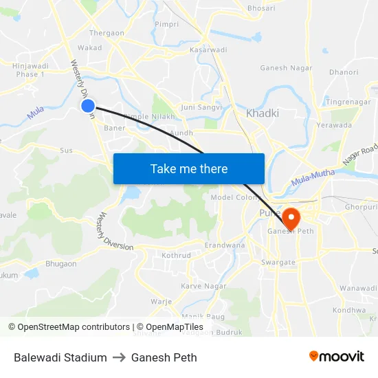 Balewadi Stadium to Ganesh Peth map