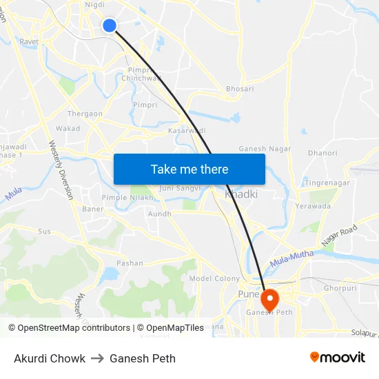 Akurdi Chowk to Ganesh Peth map