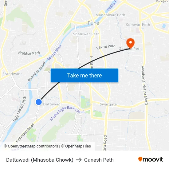 Dattawadi (Mhasoba Chowk) to Ganesh Peth map