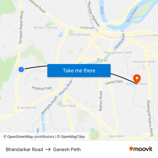 Bhandarkar Road to Ganesh Peth map