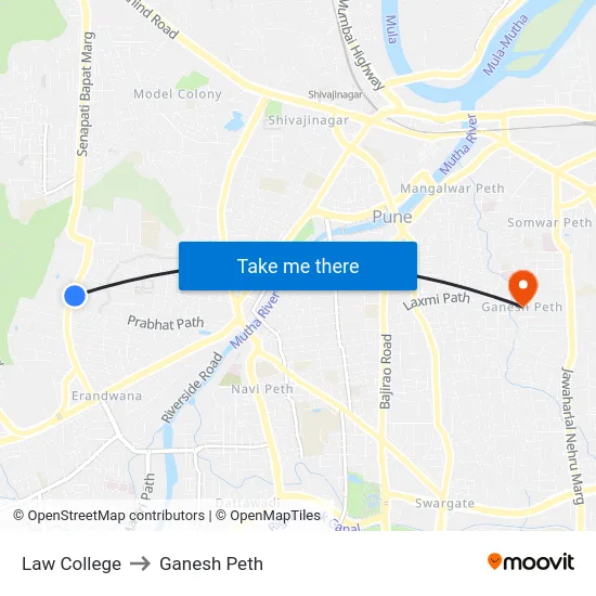 Law College to Ganesh Peth map