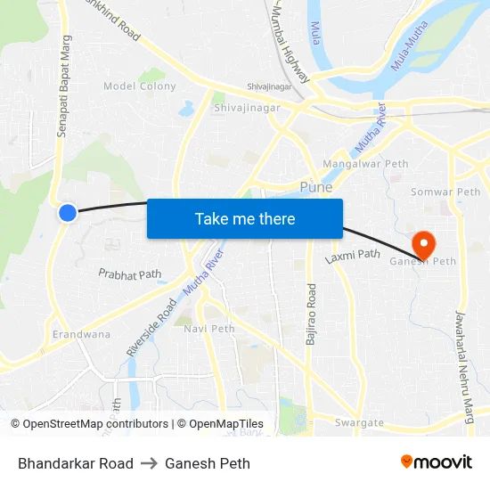 Bhandarkar Road to Ganesh Peth map