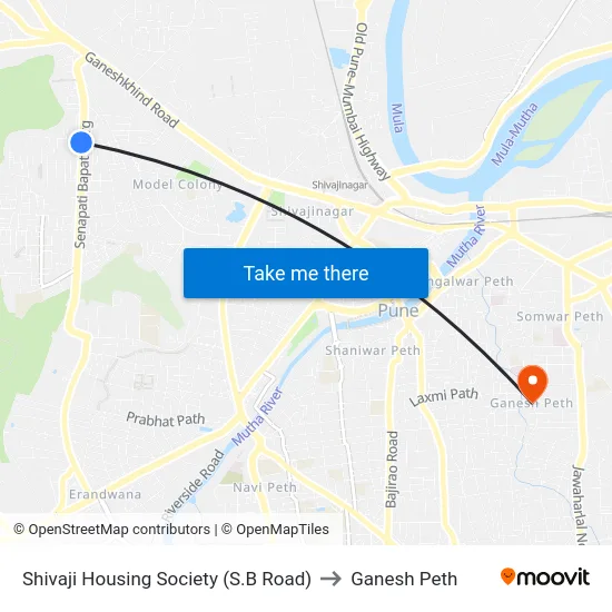 Shivaji Housing Society (S.B Road) to Ganesh Peth map