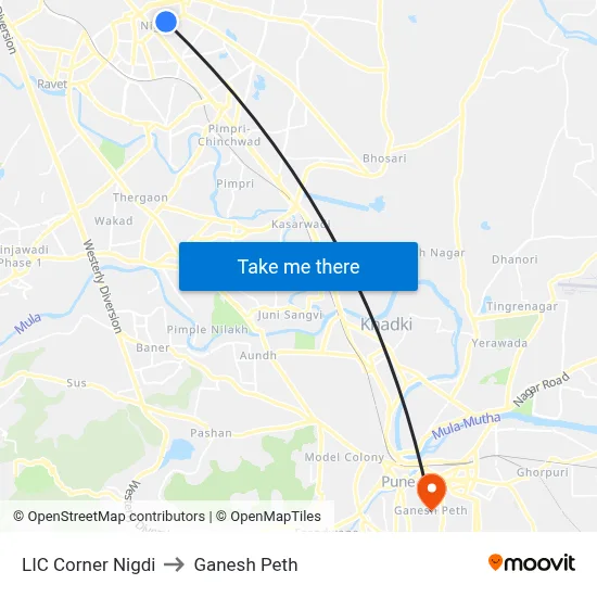 LIC Corner Nigdi to Ganesh Peth map