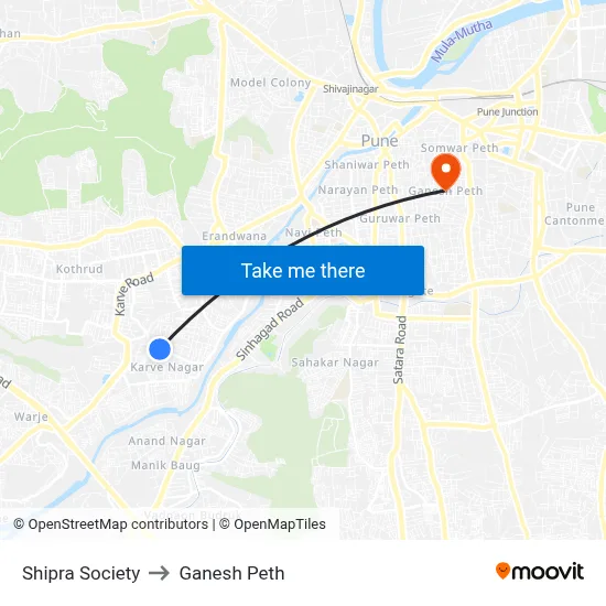 Shipra Society to Ganesh Peth map