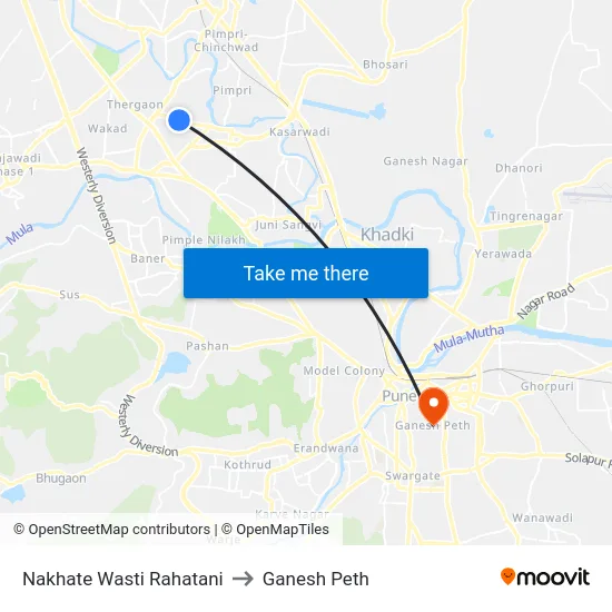 Nakhate Wasti Rahatani to Ganesh Peth map