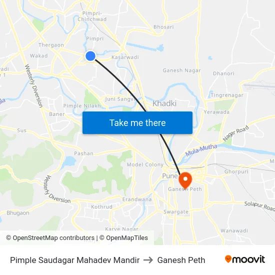 Pimple Saudagar Mahadev Mandir to Ganesh Peth map