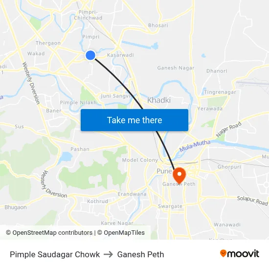 Pimple Saudagar Chowk to Ganesh Peth map