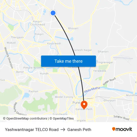 Yashwantnagar TELCO Road to Ganesh Peth map