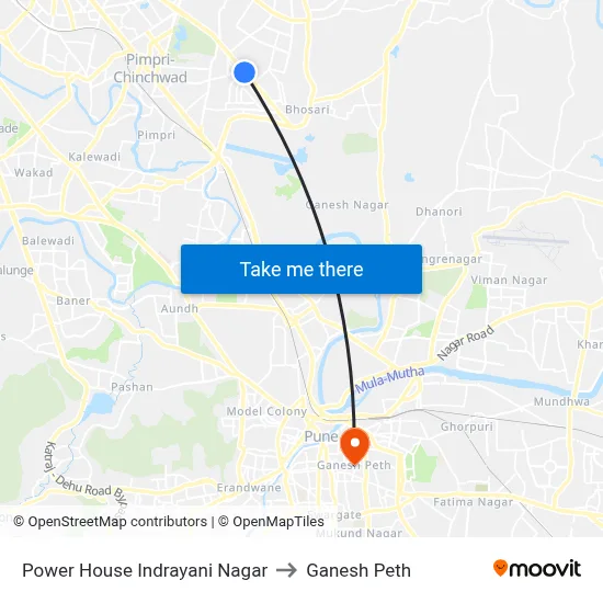 Power House Indrayani Nagar to Ganesh Peth map