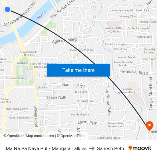 Ma.Na.Pa Nava Pul / Mangala Talkies to Ganesh Peth map
