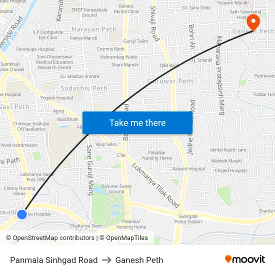 Panmala Sinhgad Road to Ganesh Peth map