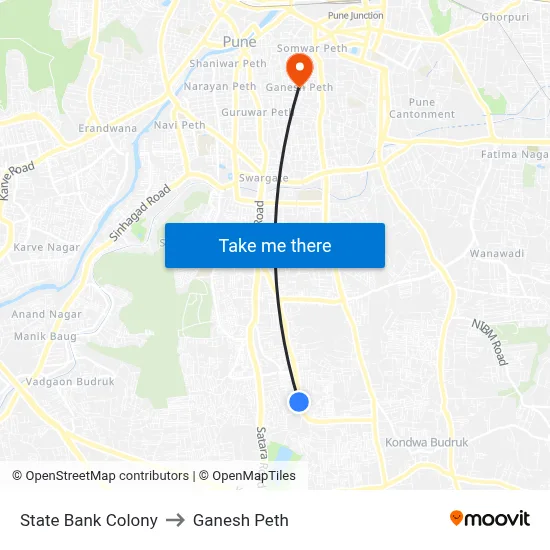 State Bank Colony to Ganesh Peth map