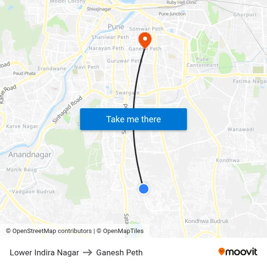 Lower Indira Nagar to Ganesh Peth map