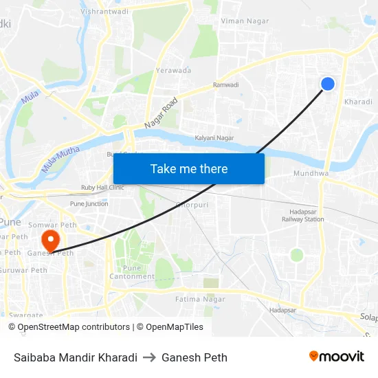 Saibaba Mandir Kharadi to Ganesh Peth map