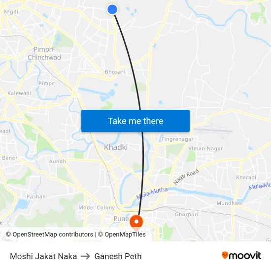 Moshi Jakat Naka to Ganesh Peth map